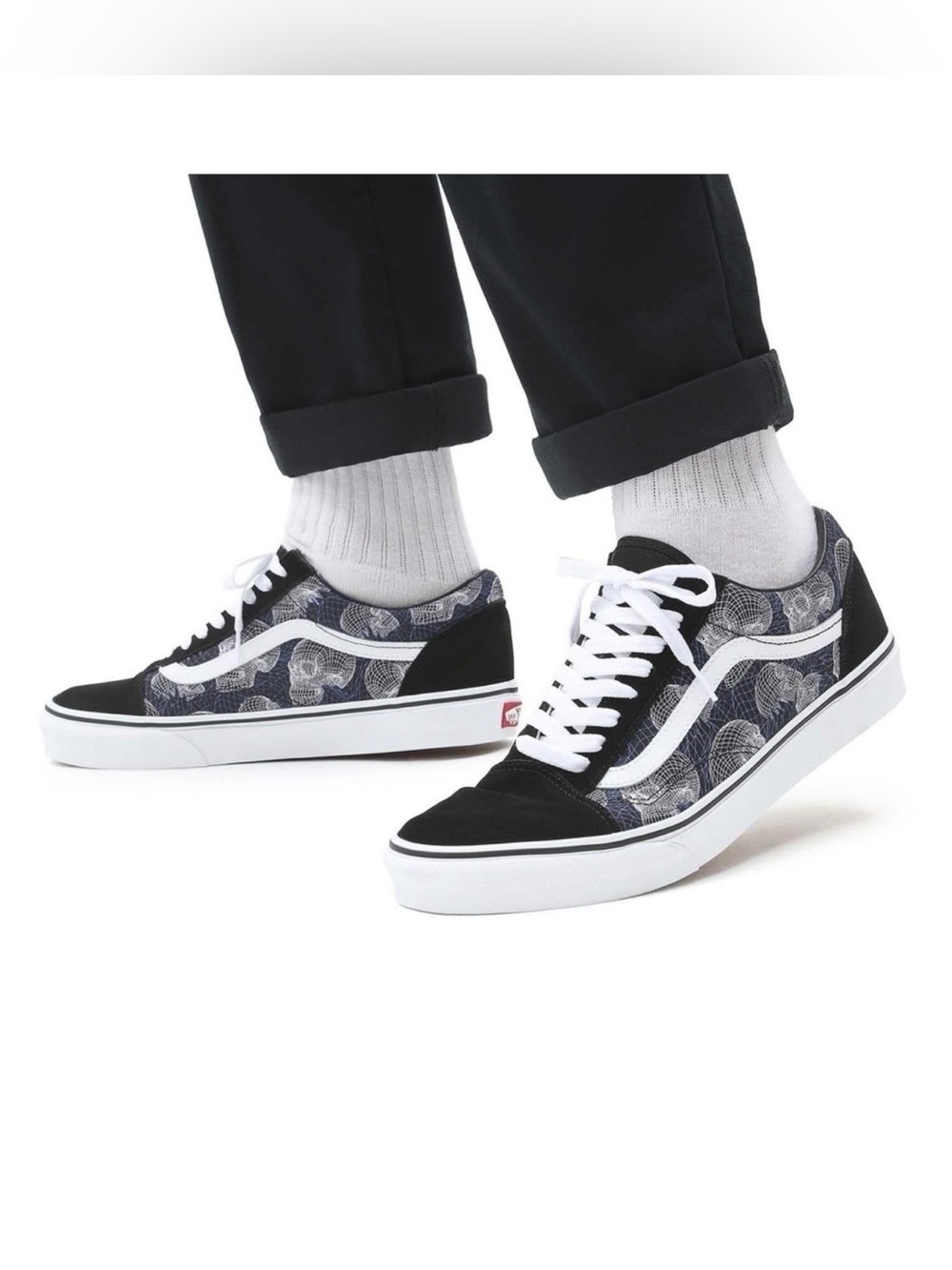 Vans Old Skool Unisex Suede Canvas Wireframe Black Sneakers Sz W 6.5 M 5 NEW